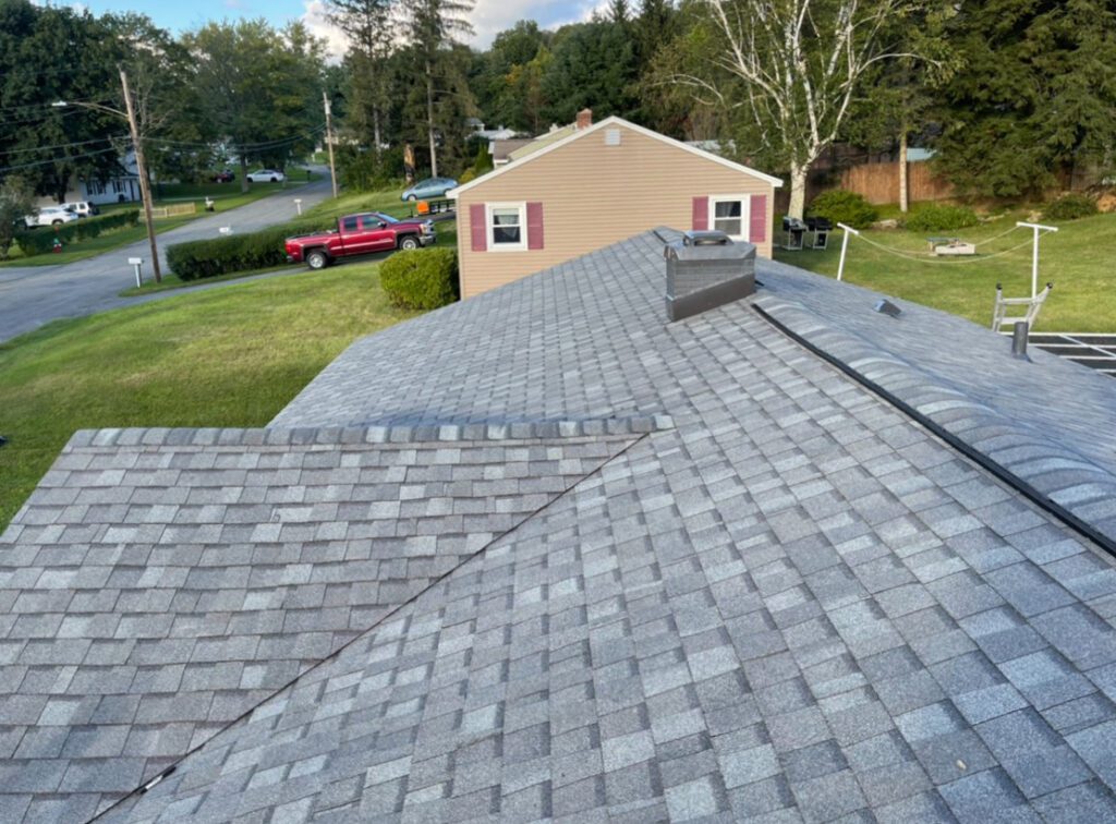 Completed asphalt shingle roof in Berkshire County