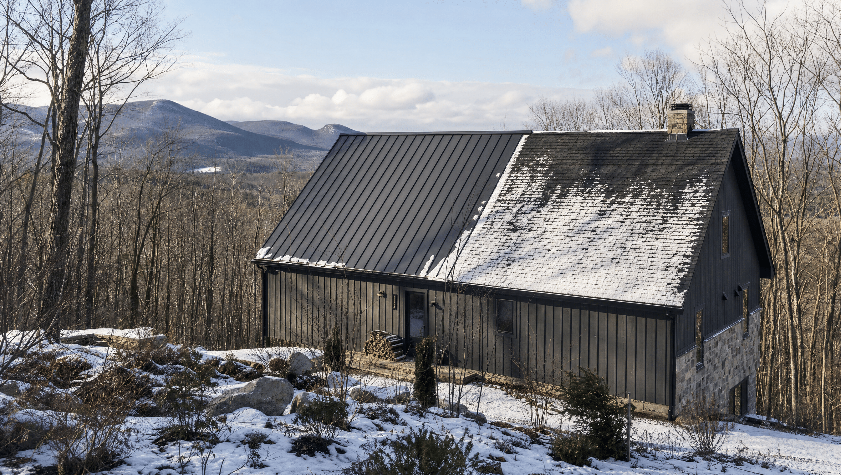 Metal roofing and asphalt shingles compared on a Berkshire County home