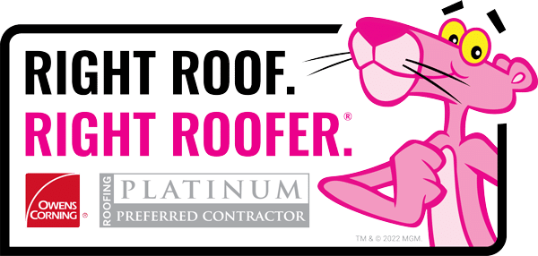 Owens Corning Roofing Platinum Preferred Contractor badge, Right Roof. Right Roofer.